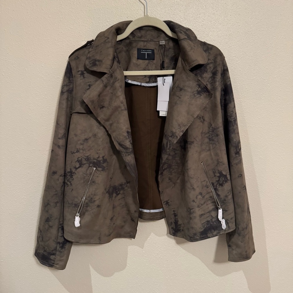 Tahari Distressed Brown Leather Jacket